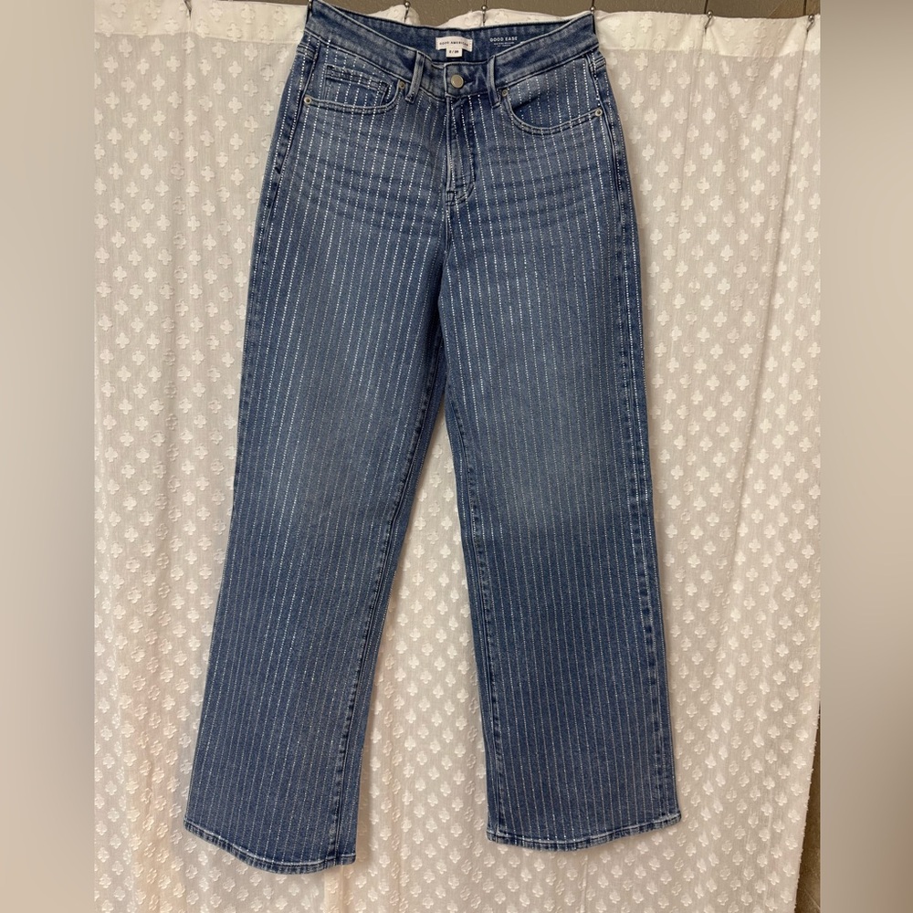 Good American Crystal Jean- Rhinestone Embellished Pinstripe Design